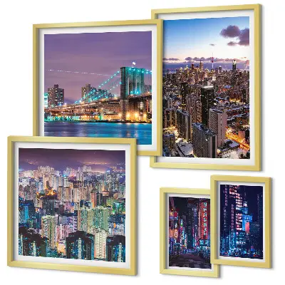 5-Piece Wall Art Set city nightscapes with neon lights