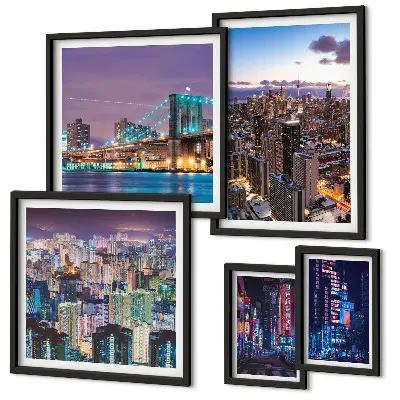 5-Piece Wall Art Set city nightscapes with neon lights