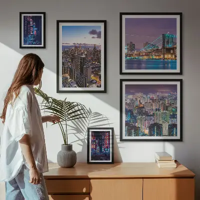 5-Piece Wall Art Set city nightscapes with neon lights