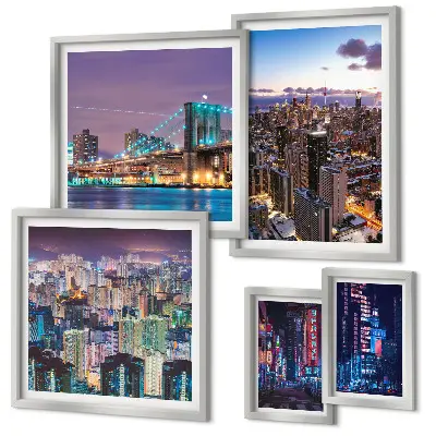 5-Piece Wall Art Set city nightscapes with neon lights