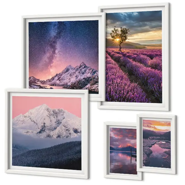 Gallery wall nature landscapes with lavender mountains