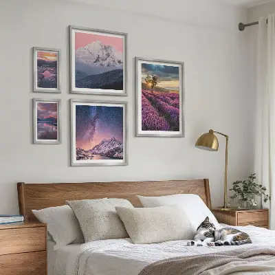 Gallery wall nature landscapes with lavender mountains