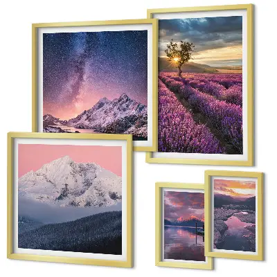 Gallery wall nature landscapes with lavender mountains