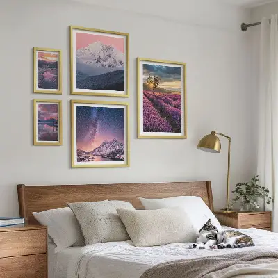 Gallery wall nature landscapes with lavender mountains