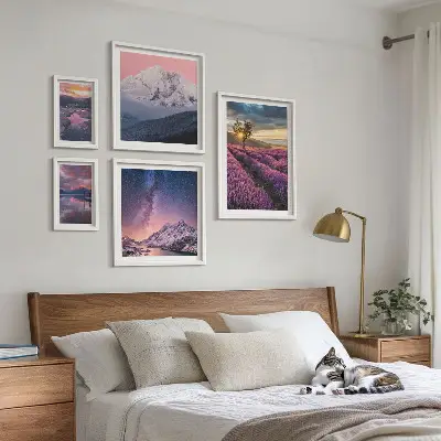 Gallery wall nature landscapes with lavender mountains