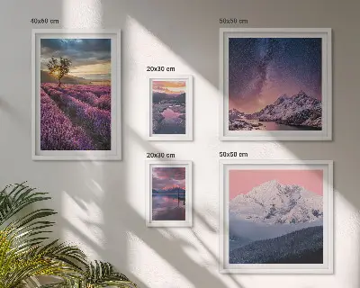 Gallery wall nature landscapes with lavender mountains