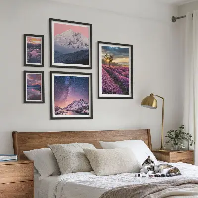Gallery wall nature landscapes with lavender mountains