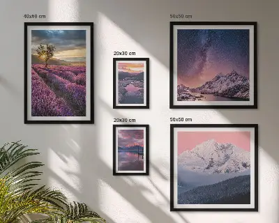 Gallery wall nature landscapes with lavender mountains