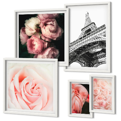 Framed photo set Roses Eiffel Tower Romanticism