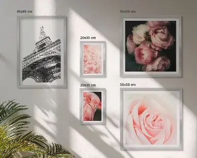 Framed photo set romanticized view of the Eiffel Tower with roses
