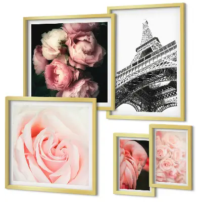 Framed photo set romanticized view of the Eiffel Tower with roses