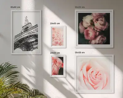 Framed photo set romanticized view of the Eiffel Tower with roses