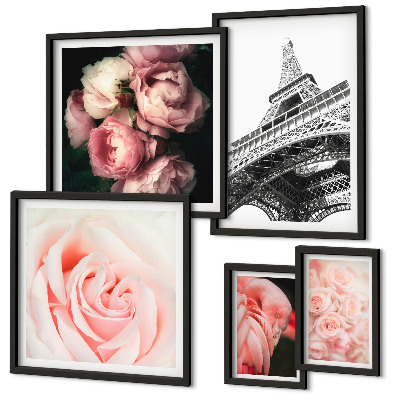 Framed photo set Roses Eiffel Tower Romanticism
