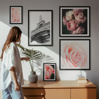 Framed photo set Roses Eiffel Tower Romanticism
