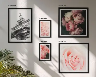 Framed photo set romanticized view of the Eiffel Tower with roses