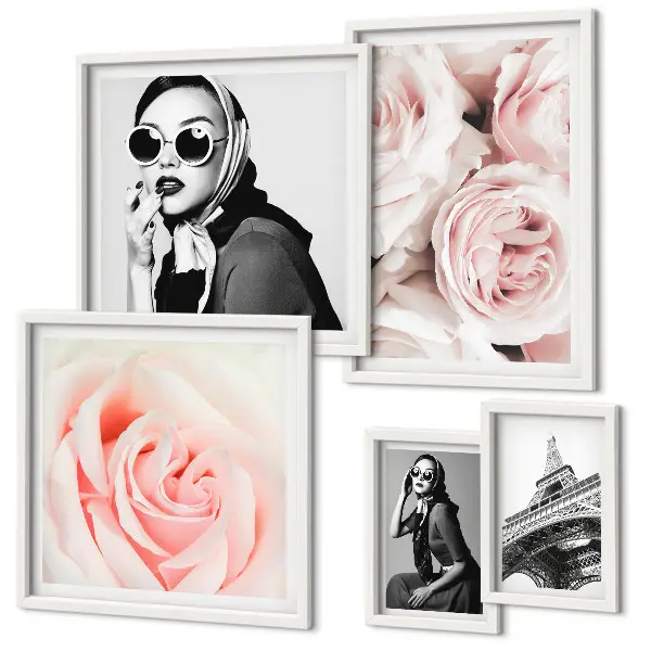 Framed rose portrait photo set stylish elegant floral wall art