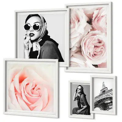 Framed rose portrait photo set stylish elegant floral wall art