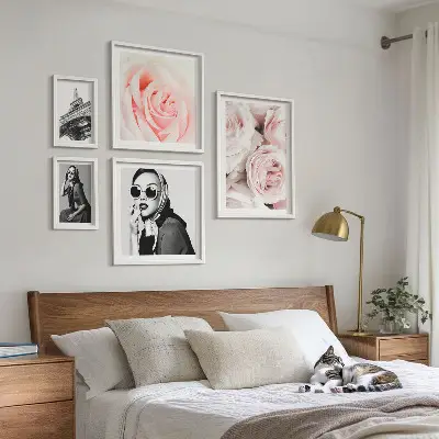 Framed rose portrait photo set stylish elegant floral wall art