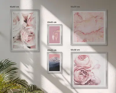 Pink flowers elegant wall art set of 5 pieces