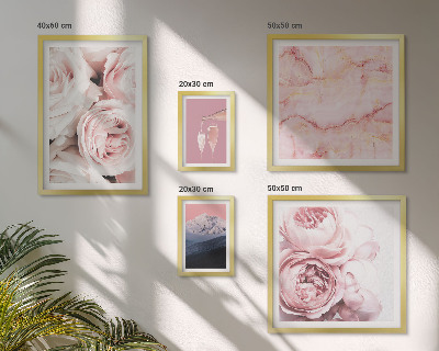 Set of 5 wall art pieces Pink flowers elegant accent