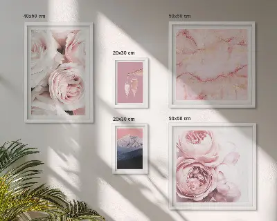 Pink flowers elegant wall art set of 5 pieces