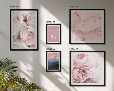 Set of 5 wall art pieces Pink flowers elegant accent