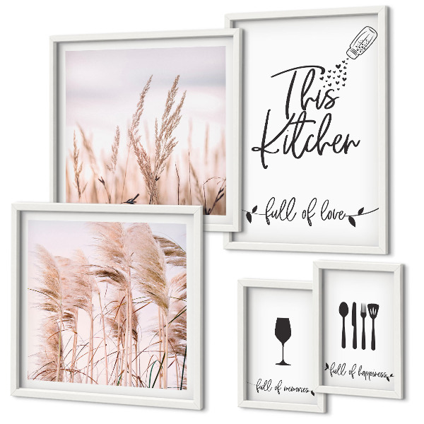 Set of 5 wall art pieces Boho kitchen love cooking