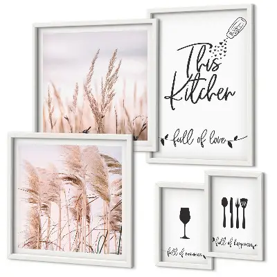 Boho kitchen wall art set set of five love cooking themed pieces