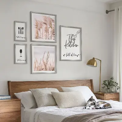 Boho kitchen wall art set set of five love cooking themed pieces