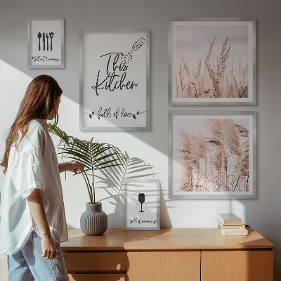 Set of 5 wall art pieces Boho kitchen love cooking