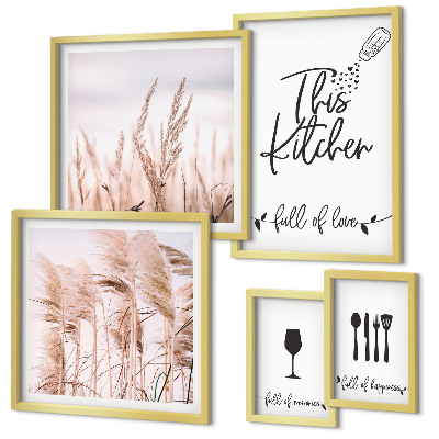 Set of 5 wall art pieces Boho kitchen love cooking