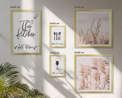 Boho kitchen wall art set set of five love cooking themed pieces