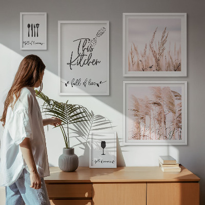 Set of 5 wall art pieces Boho kitchen love cooking