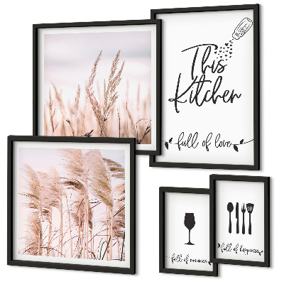 Set of 5 wall art pieces Boho kitchen love cooking
