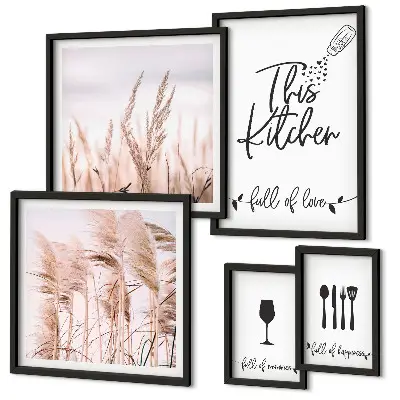 Boho kitchen wall art set set of five love cooking themed pieces