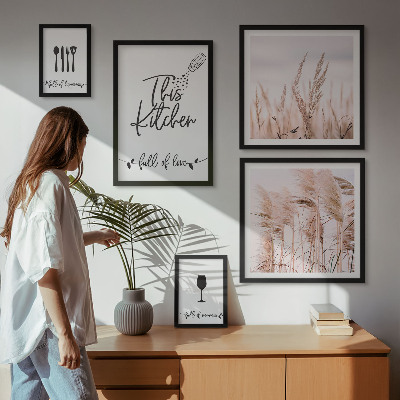 Set of 5 wall art pieces Boho kitchen love cooking