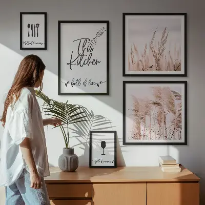Boho kitchen wall art set set of five love cooking themed pieces