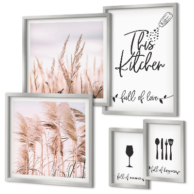 Set of 5 wall art pieces Boho kitchen love cooking