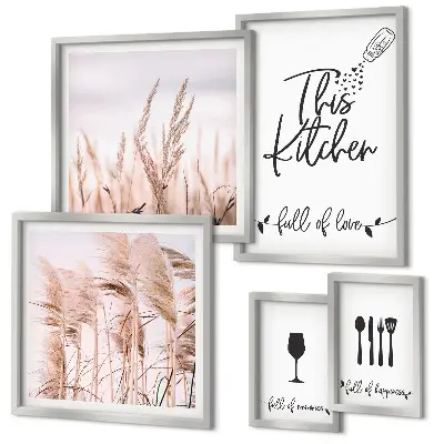 Boho kitchen wall art set set of five love cooking themed pieces