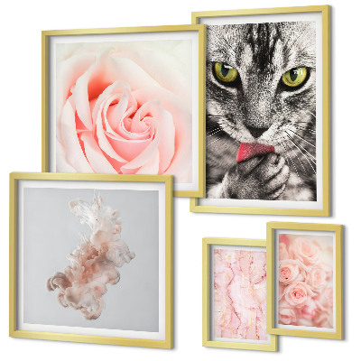 Gallery wall Cats roses delicate shades