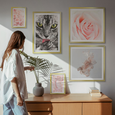 Gallery wall Cats roses delicate shades