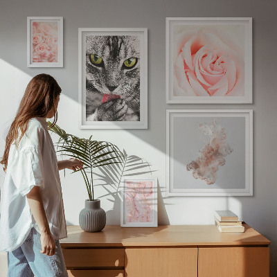 Gallery wall Cats roses delicate shades