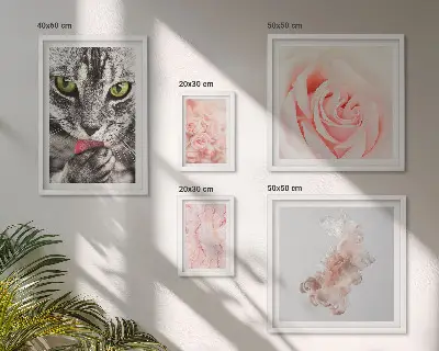Gallery wall cats and roses in delicate shades