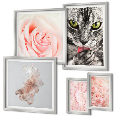 Gallery wall Cats roses delicate shades