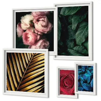 Plant floral motifs wall art set of 5 pieces