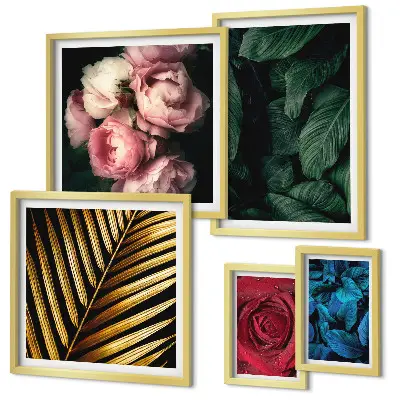 Plant floral motifs wall art set of 5 pieces