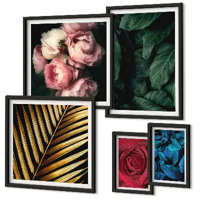 Plant floral motifs wall art set of 5 pieces