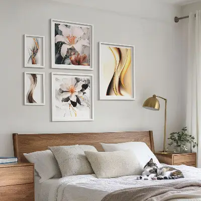 Framed abstract flower photo set stylish