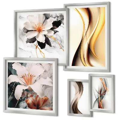 Framed abstract flower photo set stylish