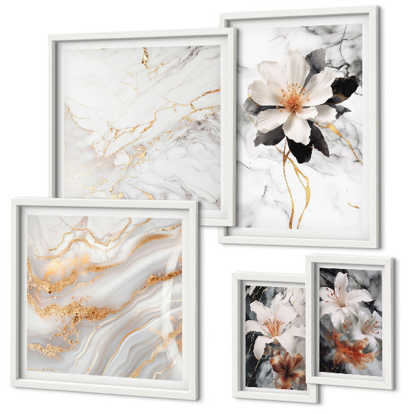 Framed photo set Flowers marble elegance